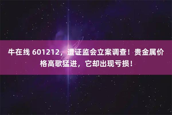 牛在线 601212，遭证监会立案调查！贵金属价格高歌猛进，它却出现亏损！