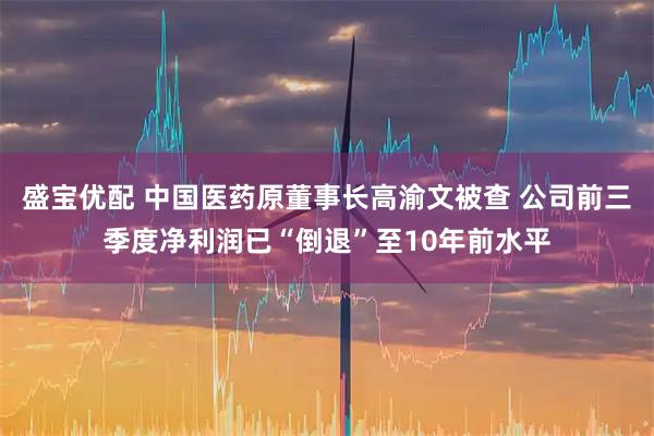 盛宝优配 中国医药原董事长高渝文被查 公司前三季度净利润已“倒退”至10年前水平
