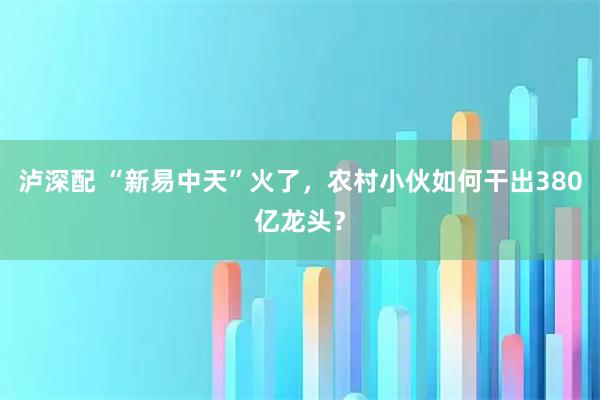 泸深配 “新易中天”火了，农村小伙如何干出380亿龙头？